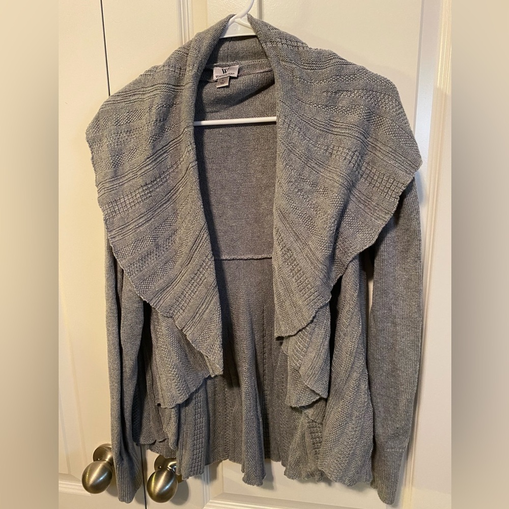 Womens Worthington Grey Open Front Knit Cardigan Sz L